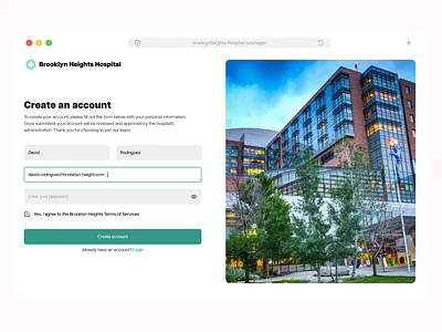 Login Page for a Hospital account create account design login login page ui
