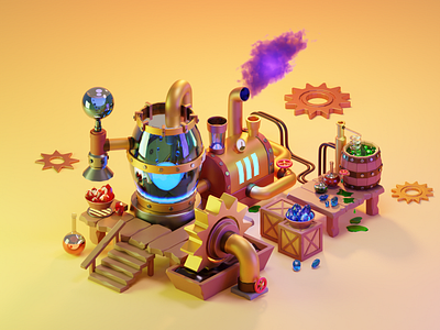 Alchemy lab 3d 3d illustration abstract adobe photoshop alchemy app blender cartoon design illustration laboratory landing page logo low poly ui uiux web design