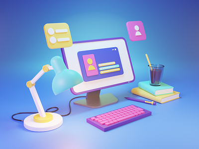 Home office 3d illustration 3d 3d illustration adobe photoshop app blender cartoon cozy design home office illustration landing pa logo low poly stylized ui uiux web design