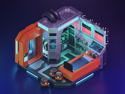 Sci-fi apartment 3d 3d illustration adobe photoshop app blender cartoon cozy design illustration isometric landing page logo low poly sci fi space ui uiux web design