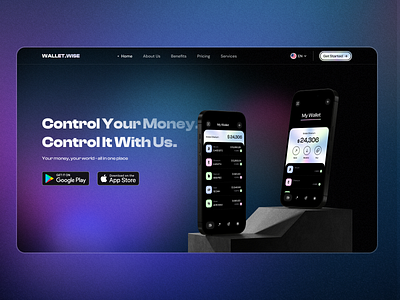 Website for financial wallet app | Crypto Currency app branding design modern typography ui ux web