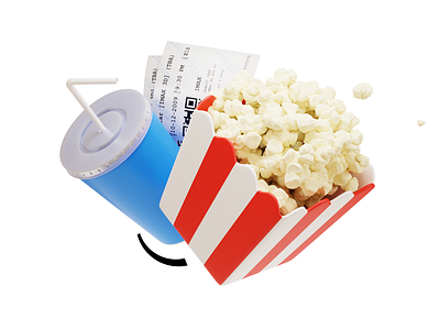 Time for popcorn 3d blender movies popcorn soda tickets