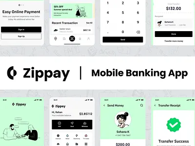 Zippay Mobile Banking App - Ui Design app app design branding case design ui ui design ux