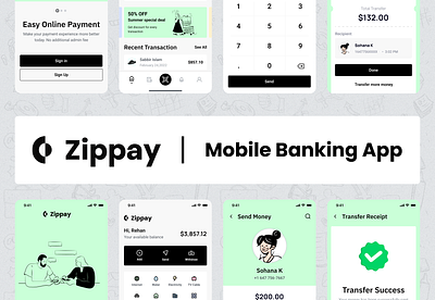 Zippay Mobile Banking App - Ui Design app app design branding case design ui ui design ux