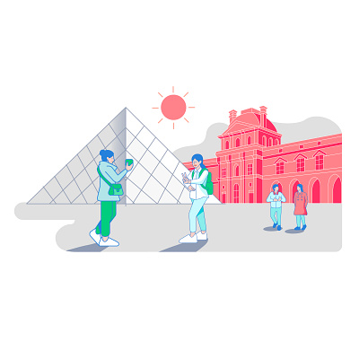 Louvre Museum Paris France app branding design flat illustration minimal ui vector website