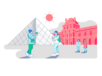 Louvre Museum Paris France app branding design flat illustration minimal ui vector website