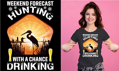 Weekend forecast hunting with a chance drinking. T-Shirt Design mount