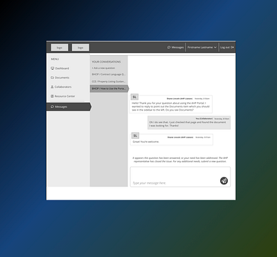 In-app Messaging conversation low fidelity messaging wireframe