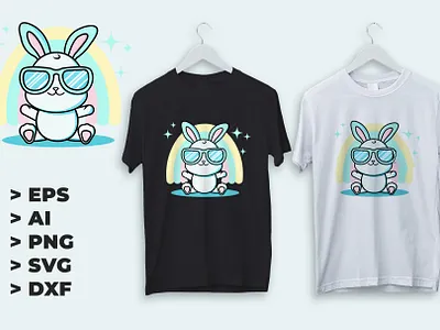 Happy easter cute bunny wearing sunglasses apparel bunny clip art colorful cute design easter happy illustration png rainbow sublimation sunglasses svg vector