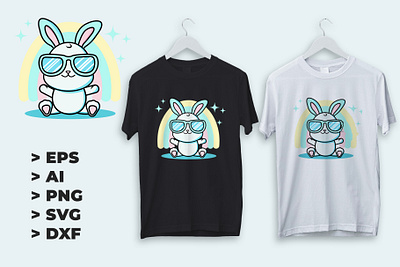 Happy easter cute bunny wearing sunglasses apparel bunny clip art colorful cute design easter happy illustration png rainbow sublimation sunglasses svg vector