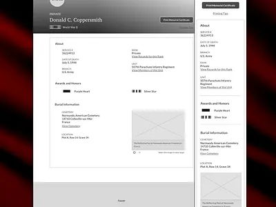 Military Servicemember Burial Record burial record low fidelity military military service mobile first wireframe