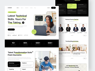 Courssins - Online Course Landing Page clean course design e learning e learning education education website landing page learn learning learning website mentoring online course onlinecourse saas saas course training ui website website course