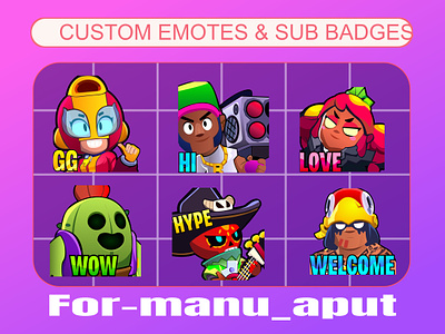 twitch emotes, custom emotes, sub badges animated emotes cartoon custom emotes esports game charater emotes gaming logo graphic design illustration logo maker love emote sports twicth twitch affiliate twitch emotes