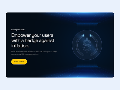 Savings in USDC blue coin crypto header hero hero section interface landing page money savings ui usdc website