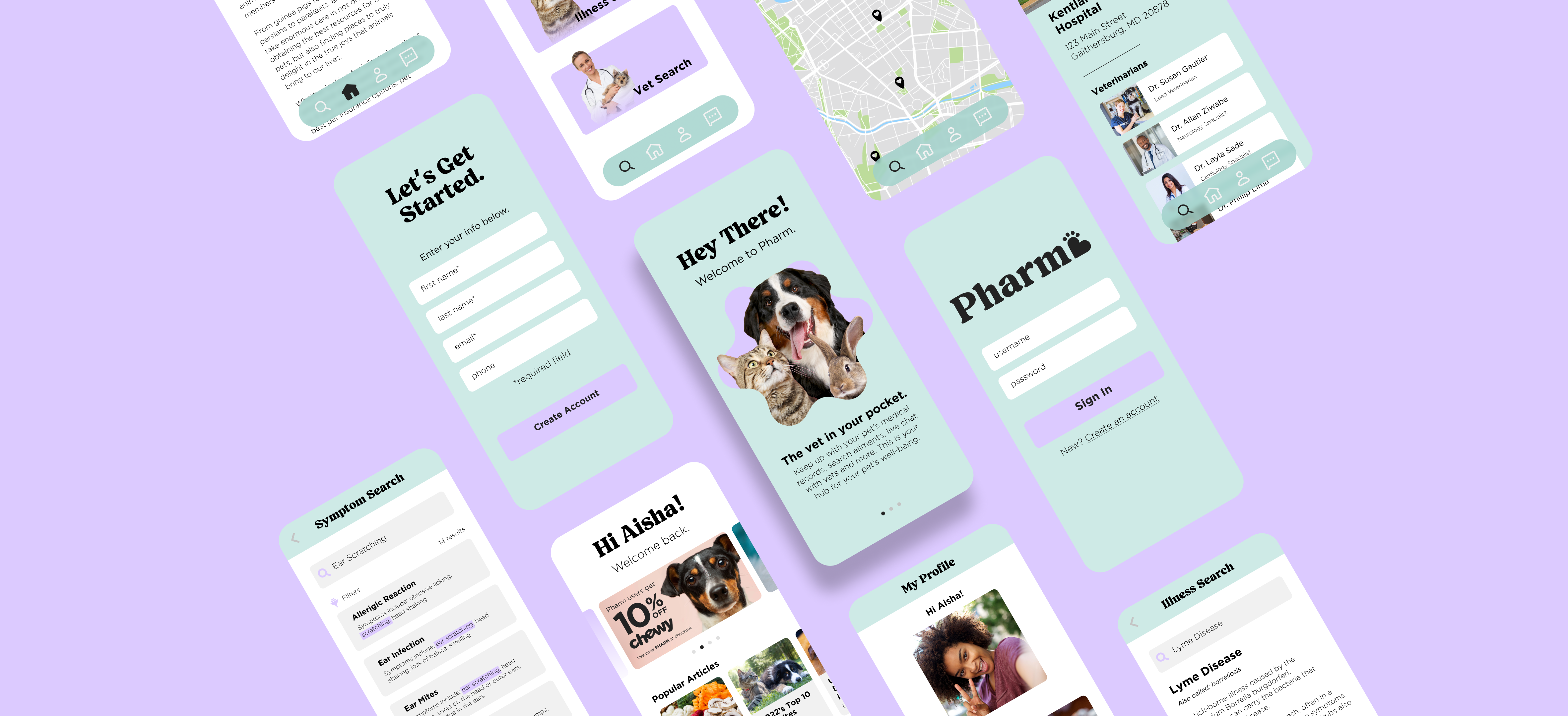 Pharm: The Vet in Your Pocket app branding cats design dogs figma graphic design pets ui ux vet app