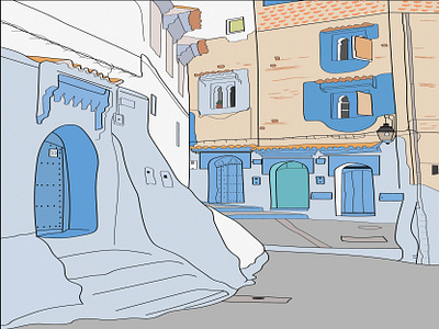 Chefchaouen / The Blue Perle adobe illustrator art chefchaouen digital drawing drawing graphic design illustration morocco places