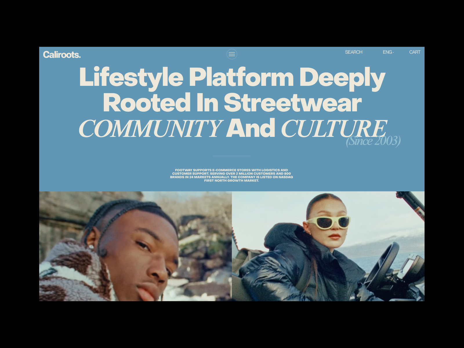 Caliroots® – streetwear platform animation branding brutalism design digital ecommerce figma font graphic design interaction layout minimalism motion graphics typo typographic ui ux webdesign website whitespace