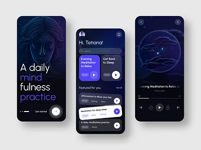 Meditation Mobile App 2023 ai app design glass gradient graphic design illustration interection meditation midjourney mobile mobileapp neuralnetwork player splash trendy ui ux webdesign