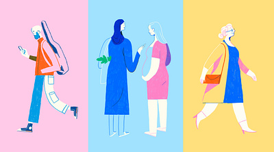 People Watching - Character Studies animation blue character character design digital illustration editorial illustration illustration illustration art pink women yellow