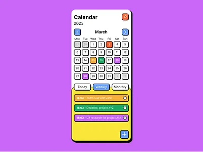 Calendar (38/100) calendar dailyui design mobile neubrutalism ui ui design uiux user interface