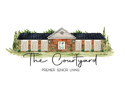 Watercolor building logo design for the company "The Courtyard" brand element brand guides branding branding kit building logo business cards business logo color codes design illustration logo watercolor watercolor building watercolor logo