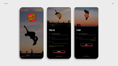 Daily UI Challenge // Day 001 app design dailyuichallenge figma graphic design skateboard ui ux