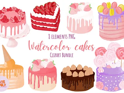 Watercolor Cake Clipart, Wedding Cakes bakery clipart cake clipart cake sublimation cakes clipart png valentines day valentines day cake watercolor breakfast watercolor cake watercolor dessert watercolor hand painted clipart watercolor sweets watercolour cakes watercolour clipart files wedding cake