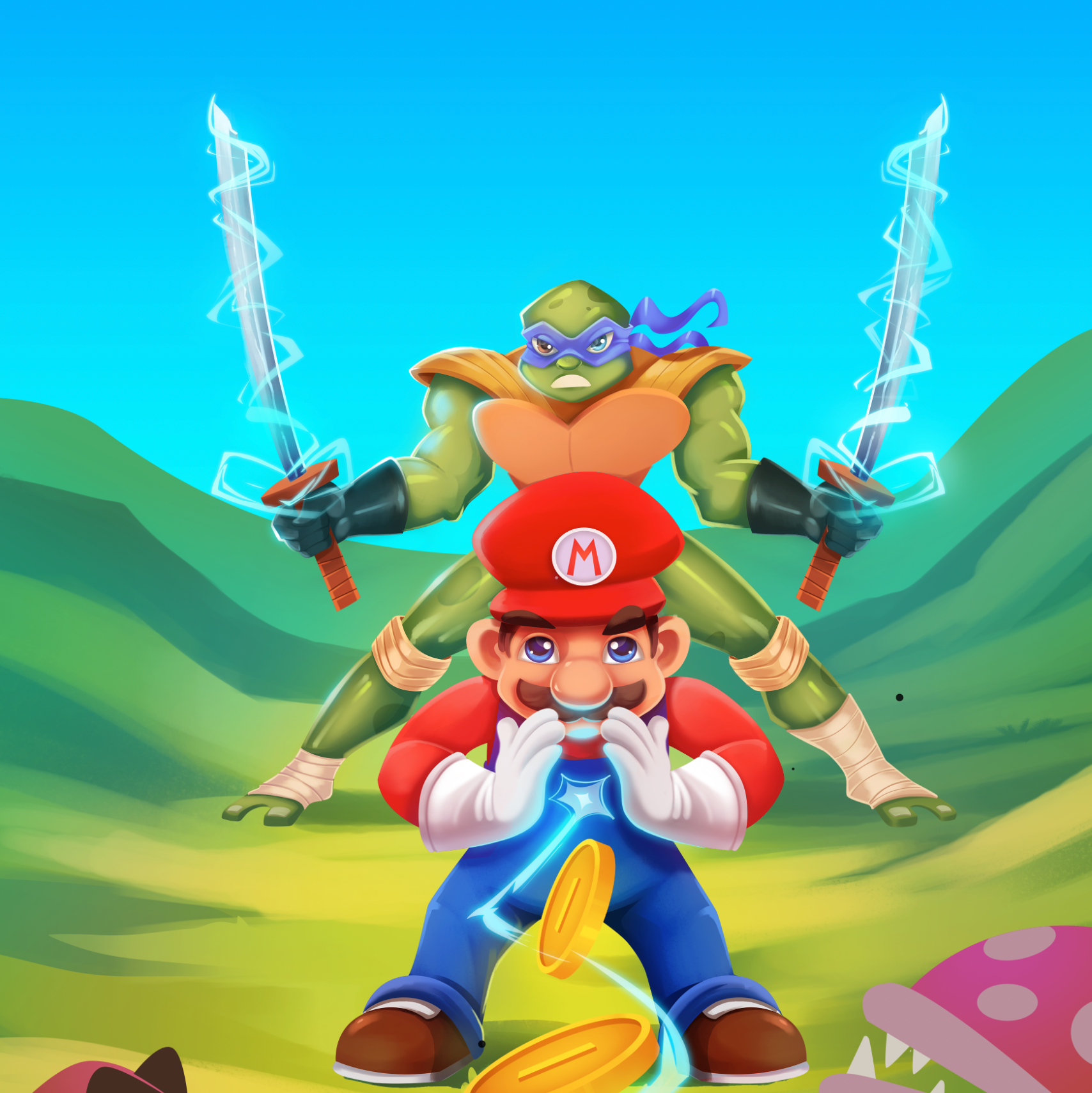 Mario & Ninja Turtle crossover art illustration illustrator photoshop ui