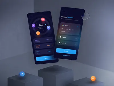 Mepn UI Kit - Dark Mode 🌙 3d app blender branding card clean dark mode design glass minimal mobile payment plan presentation trend ui ui kit user interface ux vpn