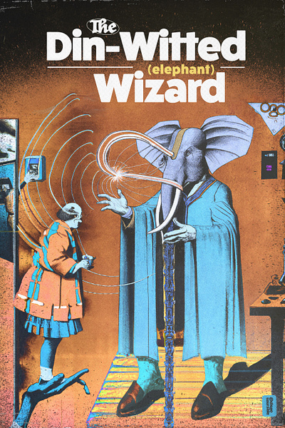 Book cover collage design elephant grain graphic design halftone illustration retro retro futurist scifi vintage wizar