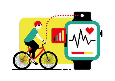 How we test / Wearable tech (Which? Magazine) apple bike heart illustration infographic smart watch