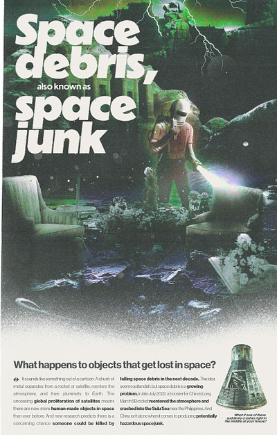 space junk 60s 70s ad astronaut collage cover design flyer grain graphic design halftone illustration martian poster retro futurist scary scifi space space age vintage