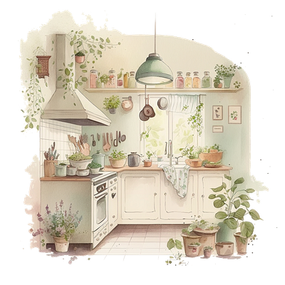 Country Kitchen illustration watercolor watercolour