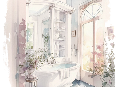 Luxury Bathroom iilu illustration watercolor watercolour