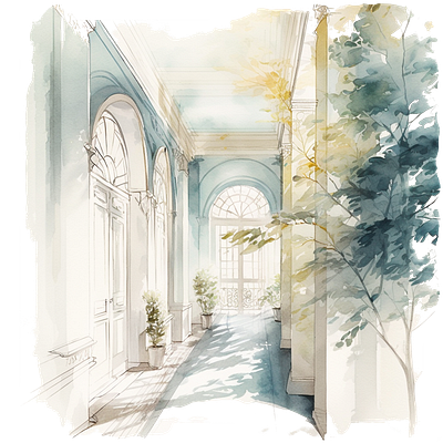 Mansion Hallway illustration watercolor watercolour