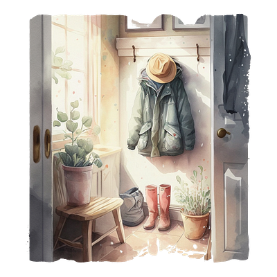 Cozy Mudroom illustration watercolor watercolour