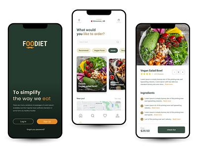 FOODIET - Food Delivery Mobile App 🍔🍟 app design figma graphic design icon logo minimalist mobile app ui ux vector
