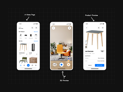 Furniture E-Commerce with AR Technology - Mobile App artificial intelligence augmented reality case study decoration e commerce furniture minimalist mobile app shop shopping store