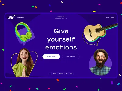 WishX.me – Wish Lists & Congratulations – Hero screen color emotion first hero landing page saas screen ui web wish