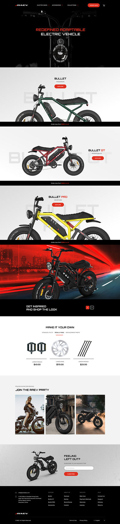 RAEV website bike e bike electric motorbike motorcycle uiux web design