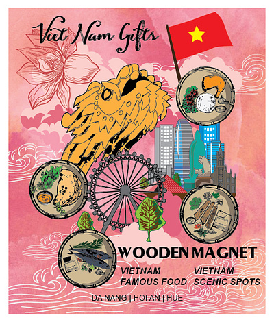 PRODUCT PACKAGING DESIGN WOODEN MAGNET GIFTS da nang design graphic design illustration kiến truc package vietnam vietnamfood