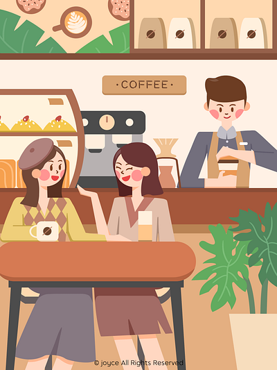 Thai Restaurant & Coffee Shop Illustration coffee shop flat illustration man plant restaurant woman