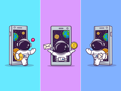 Astronaut Phone Space🧑🏻‍🚀📱 astroman astronaut character cute earth gadget handphone helmet icon illustration logo mail moon phone planet sky space star technology