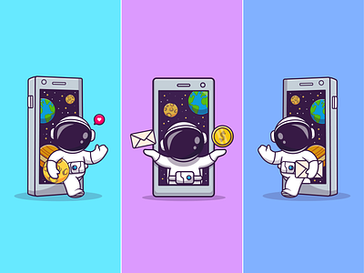 Cute Astronaut Floating With Love Balloon Cartoon - Cute Astronaut Floating  With Balloon - Sticker