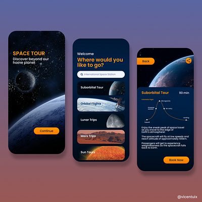 Space Travel Concept App app design graphic design typography ui ux vector