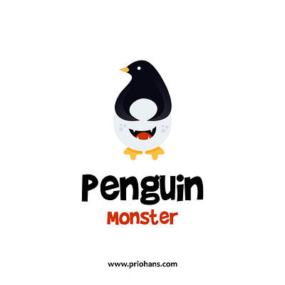 PENGUIN AND MONSTER LOGO COMBINATION brand branding color design dual meaning logo illustration logo logo combination monster monster logo penguin penguin logo prio hans typography ui ux vector