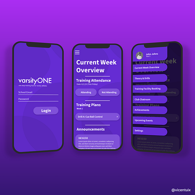 varsityONE - Varsity Training App app design graphic design typography ui ux