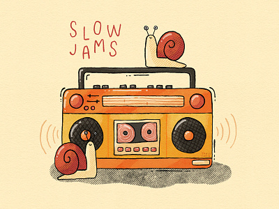 Wobble wobble beats boombox design digital art illustration jam music slow snail snails vintage