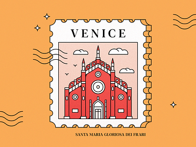 Postage Stamp of Venice, Italy architecture artwork building cathedral design graphicdesign illustration italy italy illustration lineart lines postage stamp stamp stamp collection stamp design vector vector graphics vectorart venezia venice
