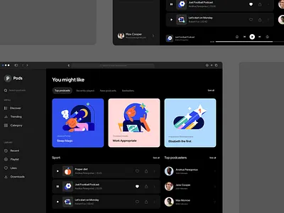 Pods - UX/UI design of the podcast platform clean desktop app design illustration platform design podcast platform saas digital product saas platform ui ux uxui design web app web app design web application